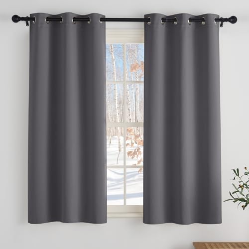 PONY DANCE Thermovorhang Kälteschutz Ösenschla 2er Set H 137 x B 90 cm Wohnzimmer Vorhänge Blickdicht Gardinen mit Ösen Grau Verdunklungsvorhänge Kurz Blackout Curtains