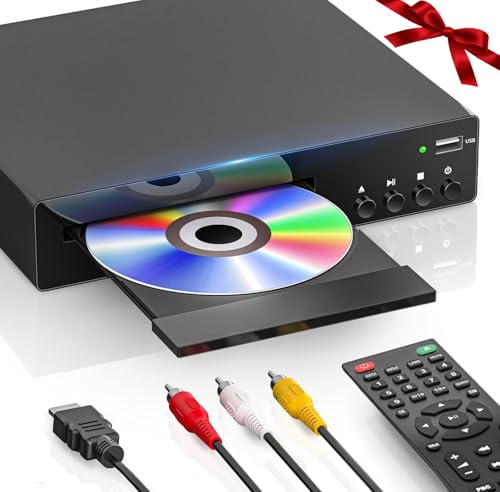 DVD-Player für Zuhause mit HDMI, alle Regionen DVD-Player für TV, RCA, USB, Fernbedienung, unterstützt 1080P, NSTC/PAL, CD-Formate, Breakpoint-Speicher