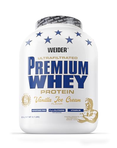 Weider Premium Whey Protein Pulver - Hoher Proteingehalt, wenig Kohlenhydrate & wenig Fett mit L-Glutamin und Vitamin B6-2,3kg - Vanilla Ice-Cream