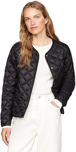 Tommy Hilfiger Damen Steppjacke Down Quilted Collarless mit Knopfleiste, Schwarz (Black), XL