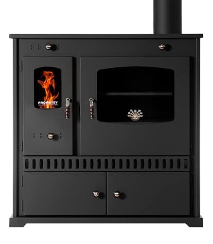EEK A+ Kaminofen mit Backfach und Herdplatte Perfect Eco Schwarz Holzofen 7 kW Kamin Ofen Holz Werkstattofen Hüttenofen Heizofen Gartenofen