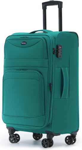 Münicase Stoffkoffer erweiterbar mit Frontfächern,15% Extra-Volumen, TSA-Schloss, 360° Doppelrollen & verdecktem Namensschild (Türkis, Koffer L (69 cm) erweiterbar)