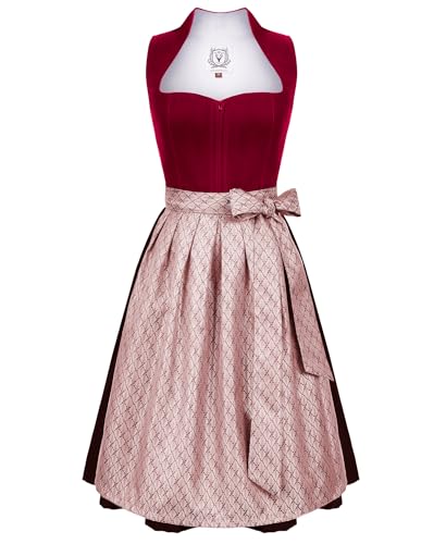 DIRNDLSTERN Damen Midi Rot - Elegantes Trachtenkleid Samt Plissee Schürze Perfekt für Oktoberfest 42