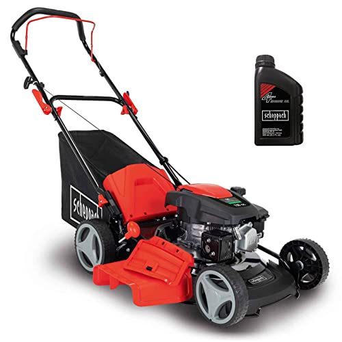 Scheppach MP150-46 Benzin Rasenmäher - 46cm Schnittbreite | 3,5 PS | 7-fache Schnitthöhenverstellung | 55 Liter Fangkorb | Seitenauswurf | Mulchfunktion | Reinigungsfunktion | inkl. Motoröl
