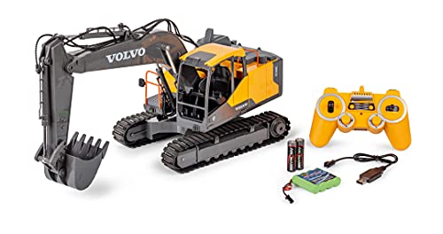 Carson 500907339 Raupenbagger Volvo 1:16 - Ferngesteuertes Baufahrzeug für Kinder ab 8 Jahren, RC Bagger mit Funktionen, inkl. Batterien und Fernsteuerung, Gelb