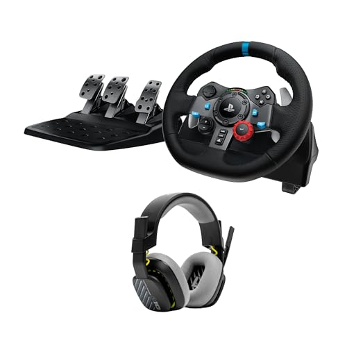 Logitech G G29 Driving Force Rennlenkrad und Pedale, Force Feedback + ASTRO A10 Gen 2 kabelgebundenes Headset – für PS5, PS4, PC, Mac – Schwarz