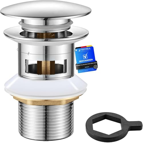 Ibergrif Messing Ablaufgarnitur Waschbecken mit Überlauf – Universal 41–50 mm Pop-up Abflussstopfen mit Chromadapter, Wasserdicht, Anti-Verstopfung, Modell M20502
