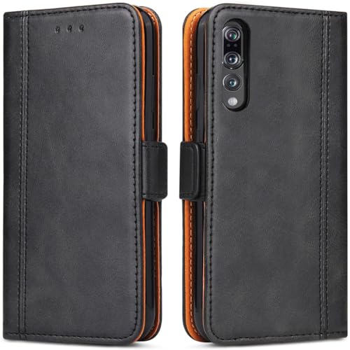 ROJIOJIO Handyhülle für Huawei P20 Pro Hülle, Premium Leder Klapphülle Handytasche, lederhülle Schutzhülle mit [Standfunktion] [Kartenfächern] für Huawei P20 Pro, Schwarz
