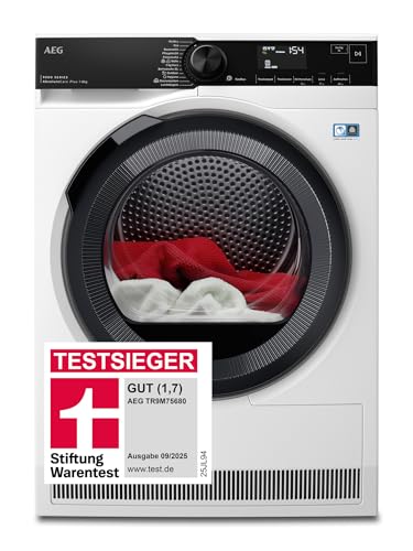 AEG Wärmepumpentrockner 8 kg, Testsieger der Stiftung Warentest 2025, Serie 9000: AbsoluteCarePlus Daunentrocknung, Punktgenaue Trockenergebnisse mit 3D-Scan Restfeuchteermittlung, TR9M75680