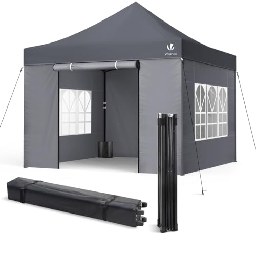 VOUNOT Pavillon 3x3m Wasserdicht Stabil Winterfest, Pop Up Faltpavillon mit 4 Seitenteilen und 4 Sandsäcke, Party Pavillon Faltbar Gartenzelt Partyzelt, Grau