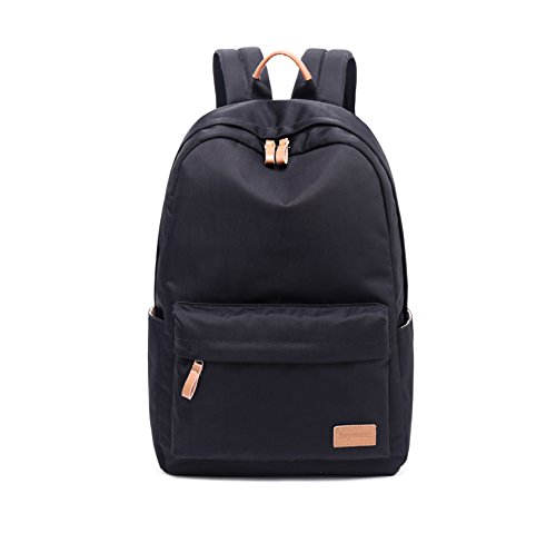 Joymoze Klassischer Einfarbiger Wasserdichter Schulrucksack für Teenager Retro Freizeit Rucksack Schwarz
