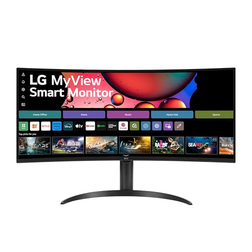 LG, 34 Zoll, 34SR65QC-B.AEU UltraWide Curved QHD Monitor 34 Zoll (86,42cm), 3440 x 1440, 21:9, 5 ms GtG, 100 Hz, webOS, Flicker Safe - Schwarz