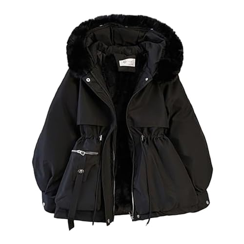 Duohropke Winterjacke Damen mit Kunstpelz Kapuzen Wintermantel Warm Gefüttert Jacke Mantel Frauen Winter Jacken Mit Reissverschluss Knöpfen Übergangsjacke Daunenjacke Steppjacke Kapuzenjacke