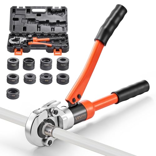 VEVOR Presszange Hydraulik, multifunktionales Presswerkzeug mit TH16 TH20 TH26 TH32 Backen, Crimpzange für PEX- & Aluminium-Kunststoff-Rohre sowie V12 V15 V18 V22 V28 Backen für Edelstahlrohre
