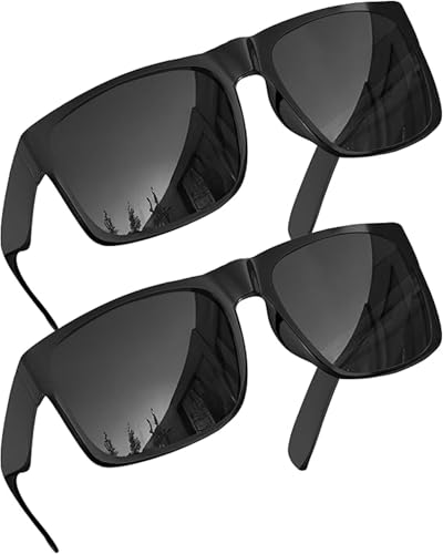 grinderPUNCH 2 Pack Übergröße Brille Damen Herren – Polarisierte Sonnenbrille | Trendy Große Rahmen Sonnenbrille | Für Breites Gesicht, UV400 (2er-Pack Schwarze Polarisierte Gläser)