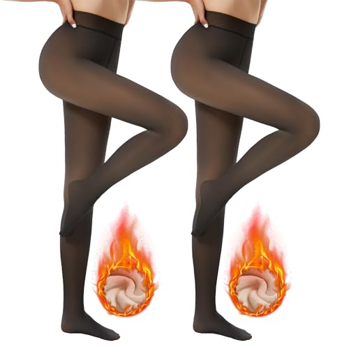 DDOBB 2er Pack Thermo Strumpfhose Damen Winter Gefütterte Thermostrumpfhose Fleece Warme Dicke Gefälschte Durchscheinend Pantyhose Thermoleggings