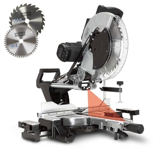 Scheppach Kappsäge KZGS305-BE | 105mm Schnitthöhe | 330mm Schnittbreite | Laser & LED | 230V 2000W | Sägeblatt Ø305mm / 48Z & 24Z | Schwenkbarer Arbeitstisch -45° bis +45° | Kapp-Zugsäge Gehrungssäge