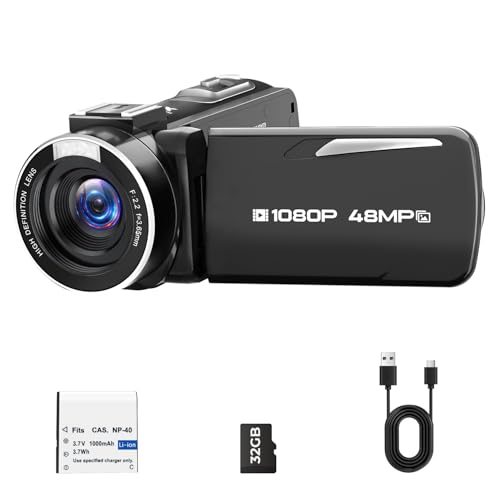 Videokamera 1080P, 48MP Camcorder 18X Digitalzoom Vlogging Camera für YouTube mit LED-Fülllicht, 3