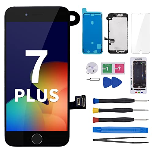 CYKJGS Ersatzbildschirm für iPhone 7 Plus, mit Home-Taste, 14 cm (5,5 Zoll), Schwarz, 7 Plus LCD-Display, Digitizer, komplettes Montage-Reparatur-Set mit Frontkamera-Hörmuschel, Lautsprecher-Sensor,