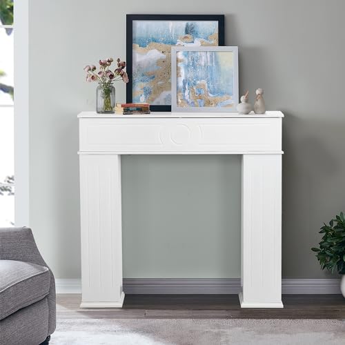 Kaminschrank, 107 x 19 x 100cm, Kaminkonsole deko mit geheimfach, lackierter Kamin Schrank Mit Höhenverstellbare Seitenfächer, für Wohnzimmer, Schlafzimmer, Esszimmer