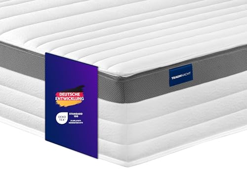 Traumnacht Exklusiv 7-Zonen 1.000er Tonnentaschenfederkernmatratze, Stiftung Warentest Testurteil Gut - Ausgabe 10/2023, 23 cm Premiumhöhe, Öko-Tex zertifiziert, Härtegrad 3 (H3), 100 x 220 cm