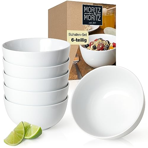 Moritz & Moritz BASIC Schüssel Set 6-teilig - Ø 14 x 7 cm mit ca. 500 ml Füllmenge - aus hochwertigem Porzellan in klassischem Weiß - Für Suppen, Salate, Desserts, Müsli und mehr