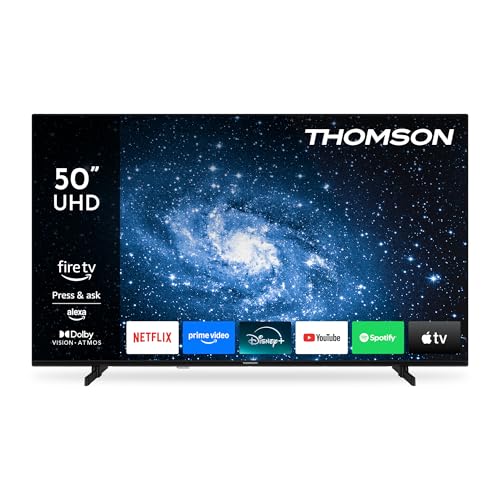 Thomson 50 Zoll (126 cm) UHD LED Smart TV mit Fire TV, Alexa Sprachsteuerung, AirPlay, Wi-Fi, Triple Tuner (Kabel/Satellit/Antenne), Bluetooth 5.0, HDMI, USB, AV IN, CI+, 50UF4S35