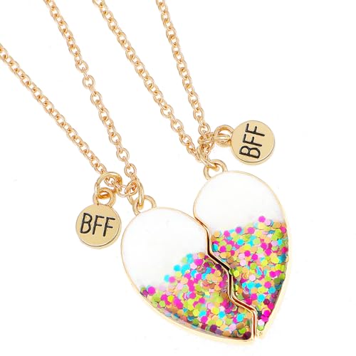 Yolev Freundschaftskette 2 Stück Herzförmige Anhänger Halskette Glänzende Damen Mädchen BFF Ketten Magnetische Kette Halskette Schmuck für Geburtstag Weihnachten Party