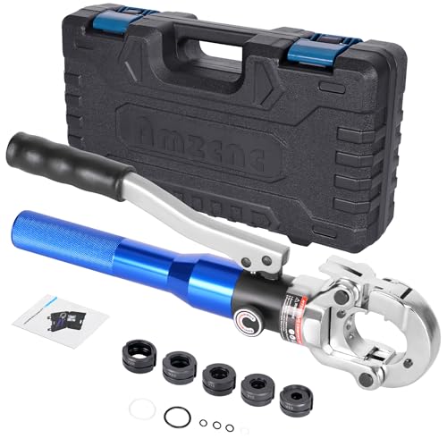 AMZCNC Profi Presszange V-Kontur 12-15-18-22-28 Set Presswerkzeug mit 180° drehbarem Kopf,für Kupferrohr, Edelstahlrohr, Backeneinsätze V12, V15, V18, V22, V28 incl