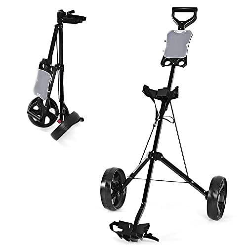 FANTASK Golf Trolley, 2 Rad Golftrolley klappbar, Golfwagen aus Stahl, mit Scorecardhalter, für Anfänger (Schwarz)