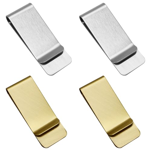 Geldklammern Set, 4 Stück Edelstahl Geldscheinklammer, Geldclip GeldKlammer aus Metall für Bargeld Rechnungen Geldscheine Quittung Note Kreditkarte (Silber & Gold)