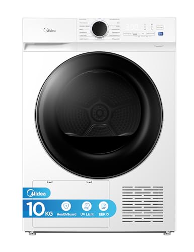 Midea Wärmepumpentrockner V3 series, 10 kg, Energieklasse D mit Wärmepumpentechnologie, UV-Licht für hygienische Reinheit, Knitterschutz, LED-Display, Startzeitvorwahl,Schnelltrocknen,MDV3EH100D,Weiß