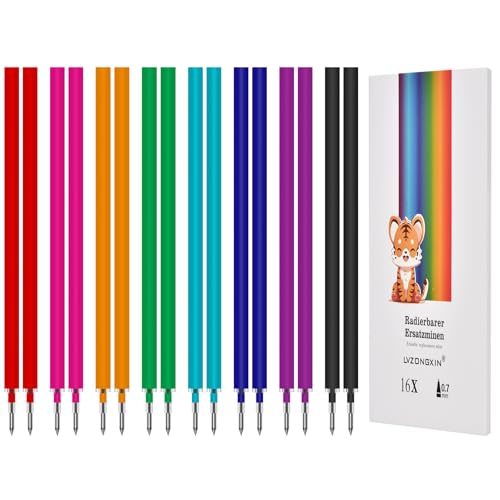 LVZONGXIN 16 Bunt Ersatzminen, Kompatibel Mit Legami Gelstiften, [ 2 x 8 Faber ], Nachfüllminen mit radierbarer Tinte – 0.7 – mittlere Stärke – Gel-Tintenrollermine