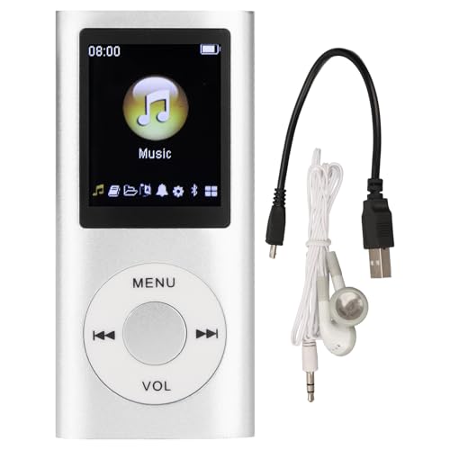MP3 Player Stilvoller Multifunktionaler Musik Player mit Verlustfreiem Sound und Kopfhörern, Schlanker 1,8 Zoll LCD Bildschirm, Tragbarer MP3 Musik Player, Unterstützt 64 G Speicherkarte(Silber)