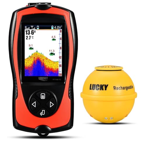 LUCKY Tragbarer Fischfinder Wandler Sonarsensor Wasser Tiefenmesser LCD Bildschirm Echolot Fischfinder zum Eisfischen Meeresangeln