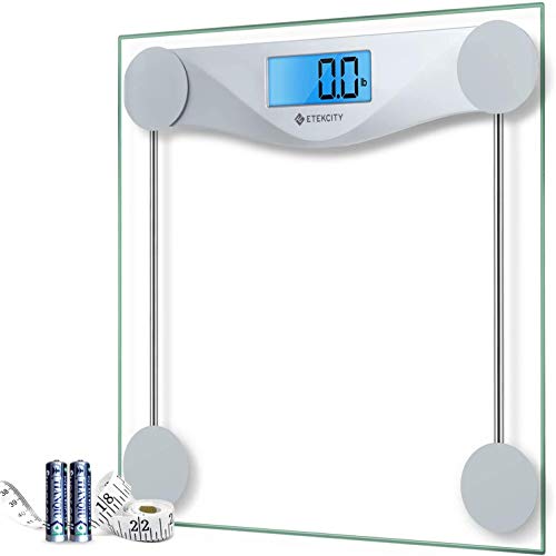 Etekcity Personenwaage Digital - präzise Waage Personen bis 180 kg - moderne Waage mit großem blauem LCD-Display - 6 mm gehärtetes Glas - ideal für abnehmen