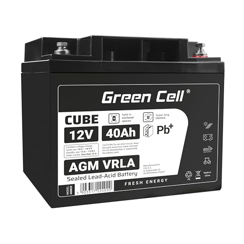 Green Cell® AGM 12V 40Ah Akku VRLA Blei-Batterie Bleiakku Ersatzakku Gelakku Akkubatterie Zyklenfest Unbemann Caravan Photovoltaik Rollstuhl Solarspeicher Solarbatterie Solarpanel Wohnwagen