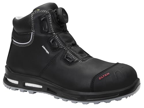 ELTEN Sicherheitsschuhe Reaction XXT Pro BOA Mid ESD S3S, Damen und Herren, Leder, Kunststoffkappe (Leichter als Stahlkappe), leicht, robust 45, Schwarz