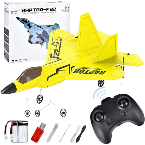 JONRRYIN Ferngesteuertes F-22 Flugzeug, Schaumstoff RC-Modell Mit LED-Licht, Leicht Für Kinder Und Anfänger Geeignet (Gelb)