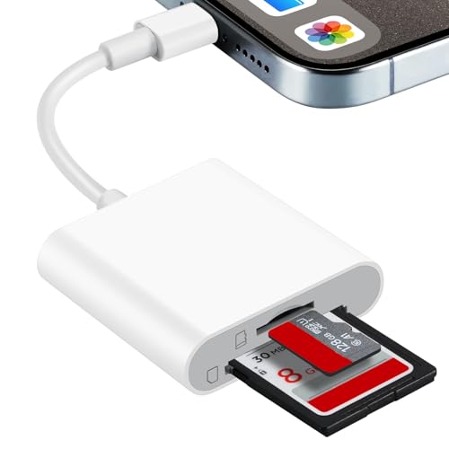 SD Kartenleser iPhone, 2-In-1 Dual Slot Lightning SD/Micro SD Card Reader for iPhone iPad Kamera Kartenlesegerät Adapter, Kartenleser Converter für iPhone 14/13/12/11/8/7/6/Plus/Pro/Max, Plug and Play
