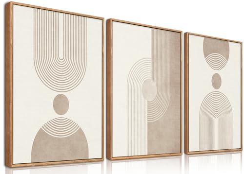 BINCUE Boho Abstrakte Wandkunst,beige braun neutrale Leinwand Wandbilder Rahmen,Moderne Wohnzimmer Wanddekoration,Geometrische Abstrakte Bilder,Moderne Boho Wanddeko Schlafzimmer Büro 30x40cm*3