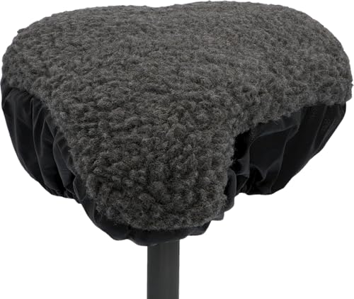 FISCHER Fahrrad Sattelbezug wendbar - Weiche Satteldecke mit Fell-Imitat & wasserabweisendem Kunstleder, warm, rutschfest, komfortabel, Sattelüberzug für Citybike, E-Bike, MTB