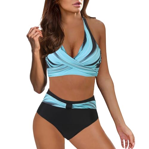 Ashleyzj Bikini Damen Set Zweiteiliger Sexy Badeanzug V Ausschnitt überkreuztes Bauchweg Bademode Blumenmuster Bikinis High Waist Bademoden Bauchkontrolle Bikini Sets Swimwear Badebekleidung