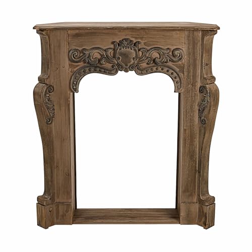 Loberon Kaminkonsole Emporia braun - Deko aus Lasiertem Tannenholz - Detaillierte Ornamente aus Polyresin - Handgefertigt - Landhausstil