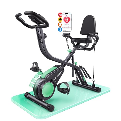 Neu Toputure Heimtrainer Fahrrad Klappbar mit App, 5-in-1 Ergometer mit Hand-Bein-Zugseilen, 16 Magnetwiderstand, Indoor Hometrainer bis 140 KG, Ultraleise