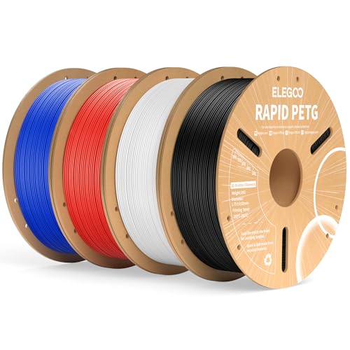 ELEGOO Rapid PETG Filament 1.75mm Schwarz Weiß Rot Blau 4 KG, High Speed 600mm/s 3D Drucker Filament Maßgenauigkeit +/- 0.02 mm, 4kg Pappspule(8.8lbs) Passend für die Meisten 3D Printer