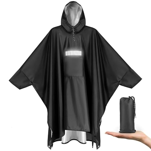 Vankarr Regenponcho Wasserdichter Leichter Regencape mit Kapuze Taschen Reflexstreifen Atmungsaktiv Regenjacke Fahrrad Herren Regenmantel Damen mit Belüftet Regen Poncho Freien Camping Wandern