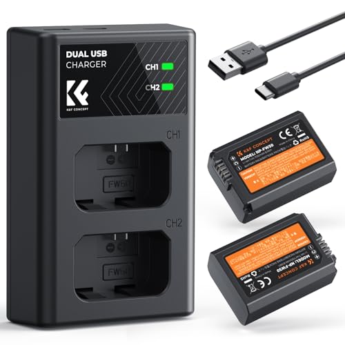 K&F CONCEPT NP-FW50 Kameraakku Ladegerät, 1100mAh Batterie 2 Pack Ladeset für Sony ZV-E10 A6000, A6500, A6300, A6400, A7, A7II, A7RII, A7SII, A7S, A7S2, A7R, A7R2, A55, A5100, A5000,A3000, A55,RX10