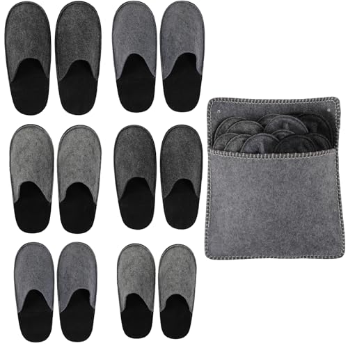 Clevich Gästehausschuhe Gast 6er Set, Mit Aufbewahrungstasche, Hausschuhe Filz, Pantoffel, Gästeschlappen, Unisex Hausschuhe Gäste, Gästepantoffeln aus Filz hochwertig, Antirutsch-Sohle, EU 32-46