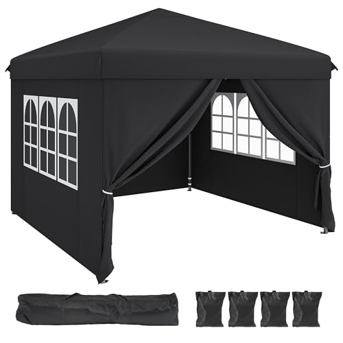 YITAHOME 3x3m Pop up Pavillon mit 4 Seitenteilen,Faltbar Gartenzelt Partyzelt,Camping Pavillon Anti-UV50 Höhenverstellbaren für Outdoor Hochzeit Garten Camping Party,schwarz